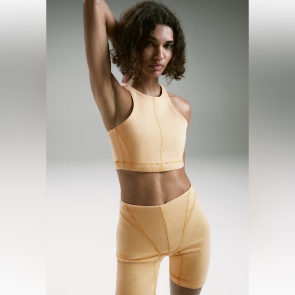 NWT Zara Set of Stretch Denim Racer Back Crop Top and Bike Shorts - Picture 3 of 13